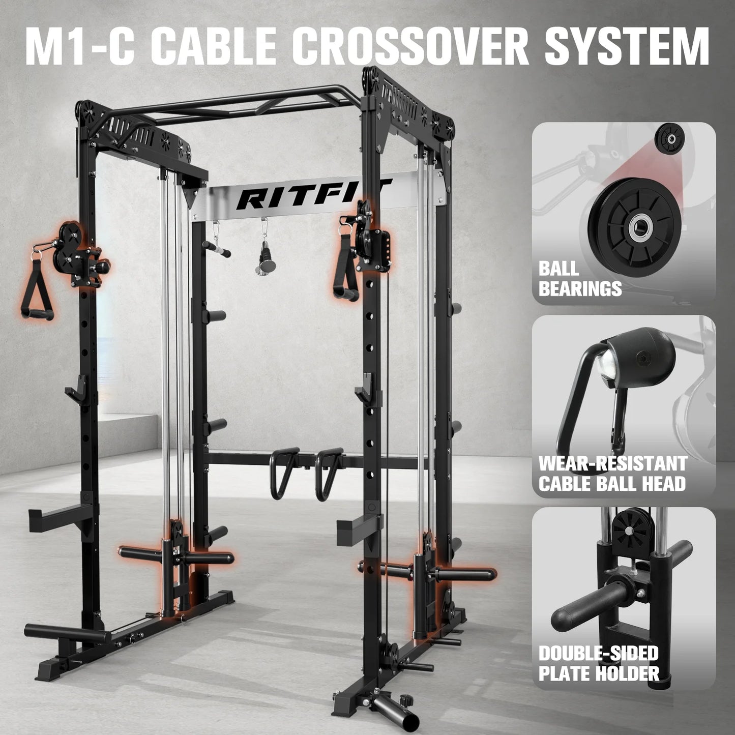 Jaula de ejercicios/Power Cage con crossover 203 × 173 × 217 cm capacidad 725 kg – RitFit M1-C