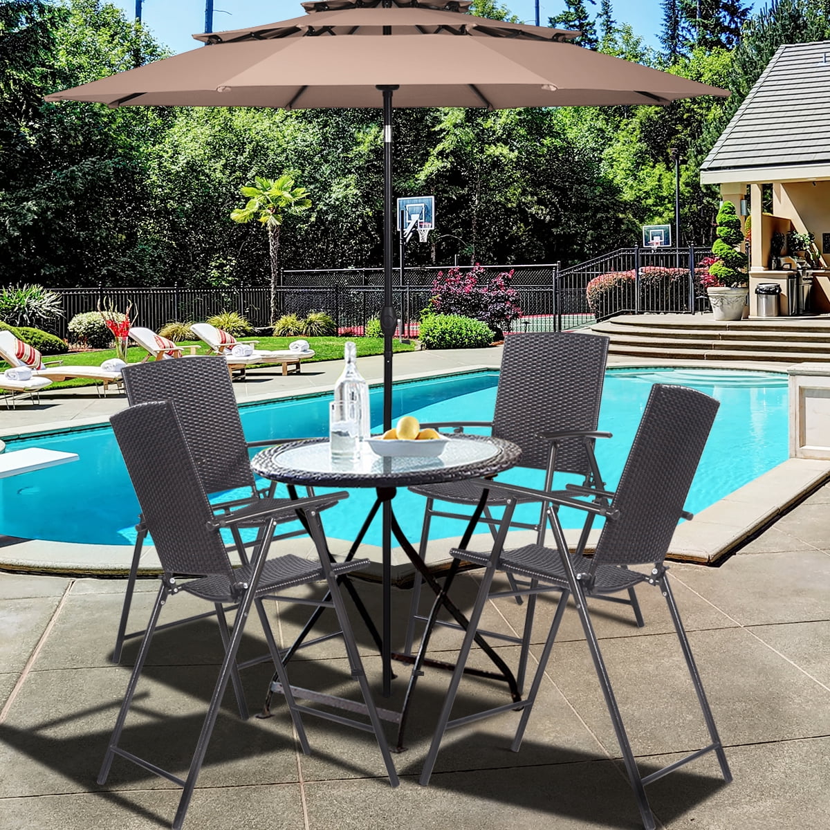 Set de 4 Sillas altas, Plegables de Rattan Patiojoy