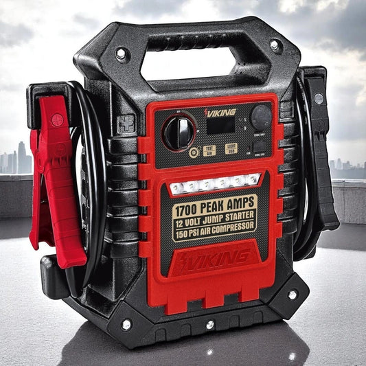 Jumper Portátil de 1700 A + Compresor de Aire de 150 PSI + conector de 12 V y USB. Viking