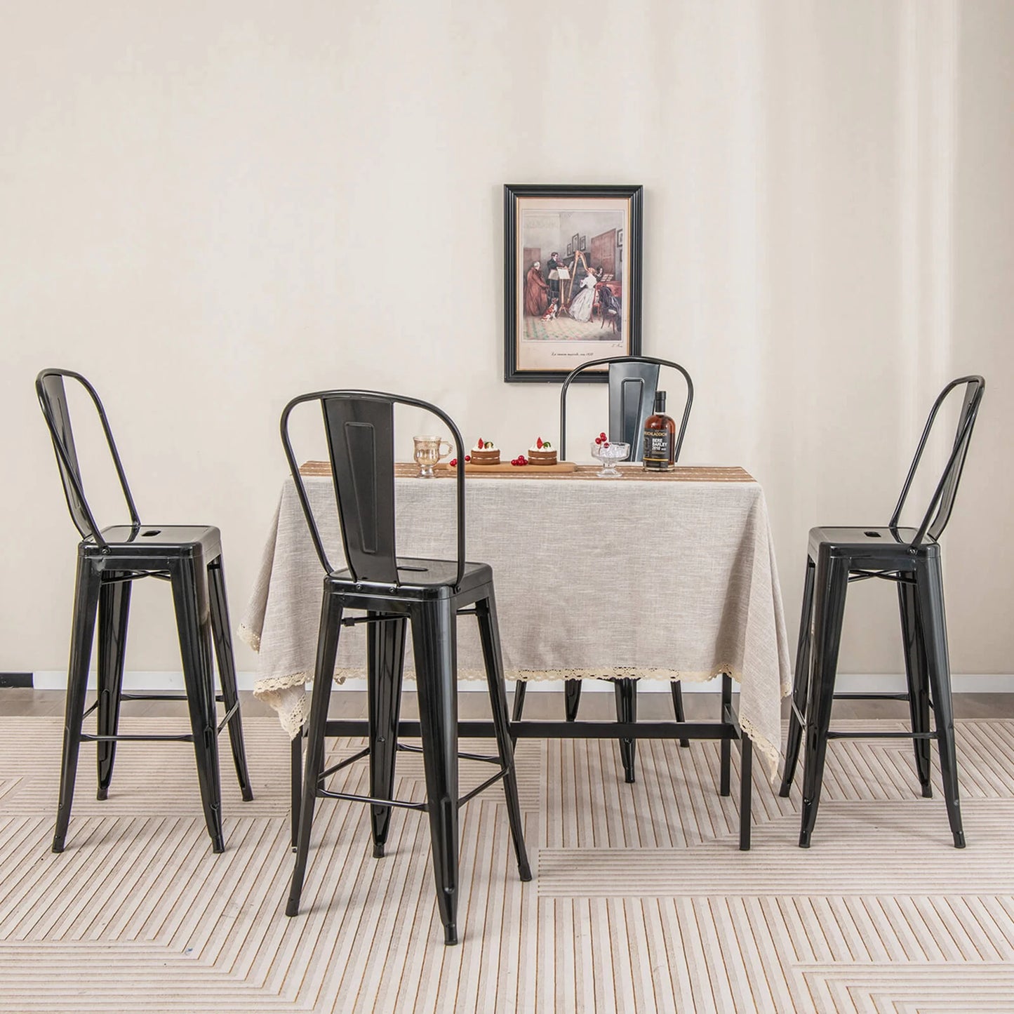 Set de 4 sillas altas de metal con respaldo, altura 76 cm (30") 46×43×117 cm – Costway