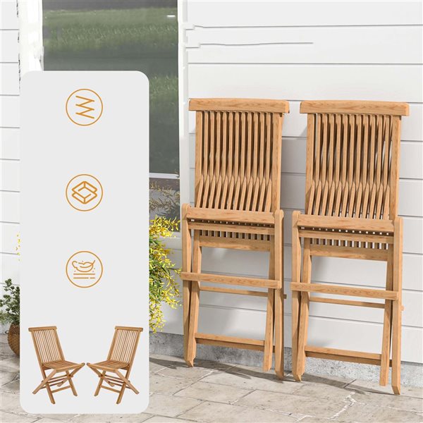Set de 2 Sillas de madera Plegables de Teak Costway para Patio