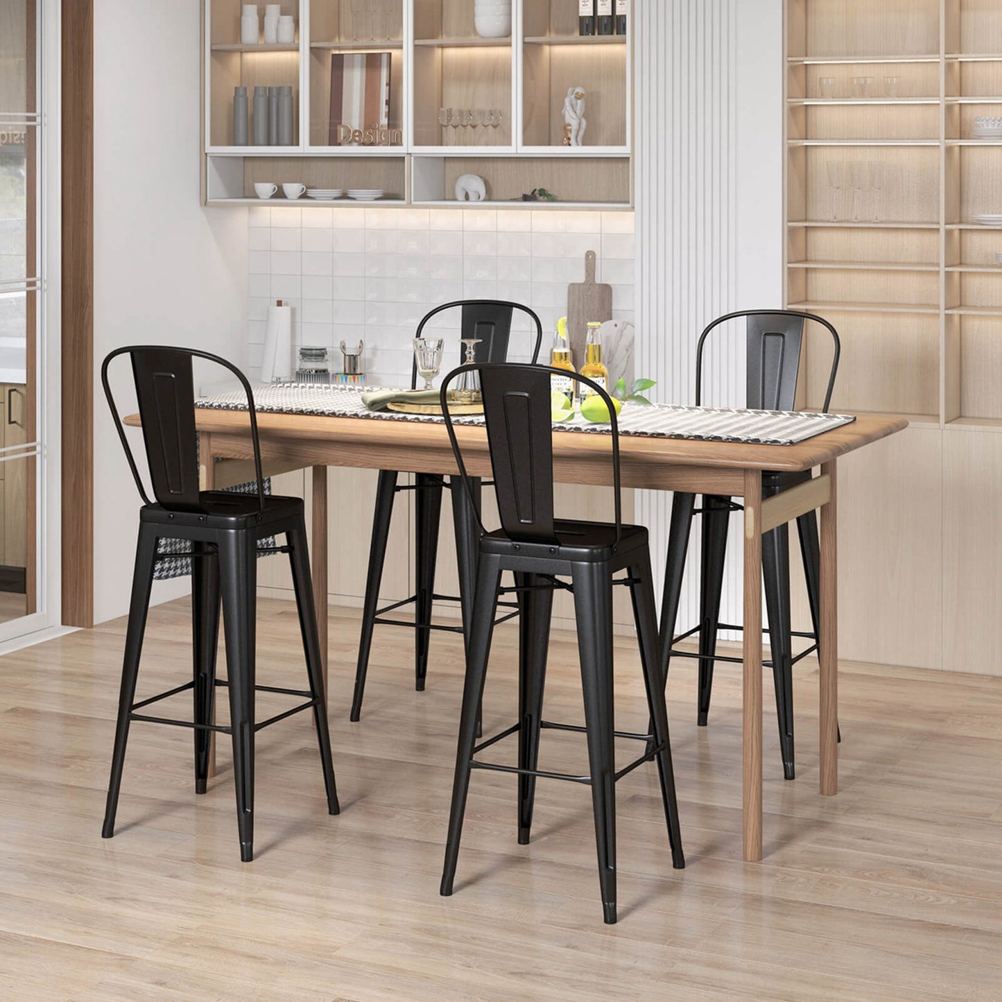 Set de 4 sillas altas de metal con respaldo, altura 76 cm (30") 46×43×117 cm – Costway