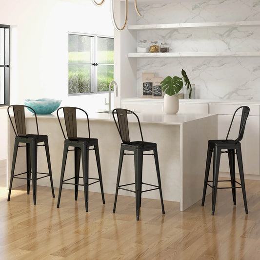 Set de 4 sillas altas de metal con respaldo, altura 76 cm (30") 46×43×117 cm – Costway