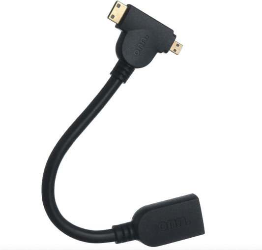 Adaptador de mini y micro HDMI a HDMI a HDMI, para GoPro, camaras digitales, Dash Cams, etc. Onn