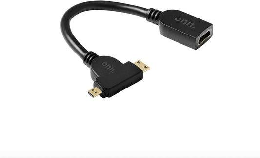 Adaptador de mini y micro HDMI a HDMI a HDMI, para GoPro, camaras digitales, Dash Cams, etc. Onn