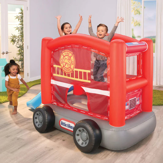 Camión de bomberos inflable para saltar con tobogán/Brinca brinca. Little Tikes