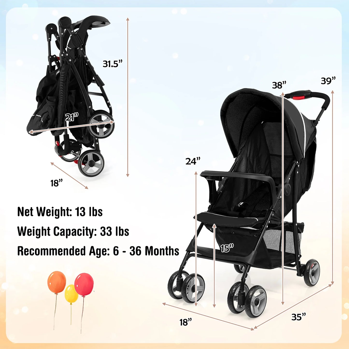 Coche para Bebé Plegable Ligero Costway – 0-36 Meses