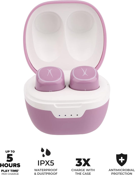 Audifonos de pastilla inálambricos, impermeables, con estuche de carga, color rosado. Altec NanoPods