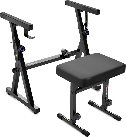 Juego de stand y asiento para pianos de 54 hasta 88 teclas, ajustable, heavy dutty.  Liquid Stands