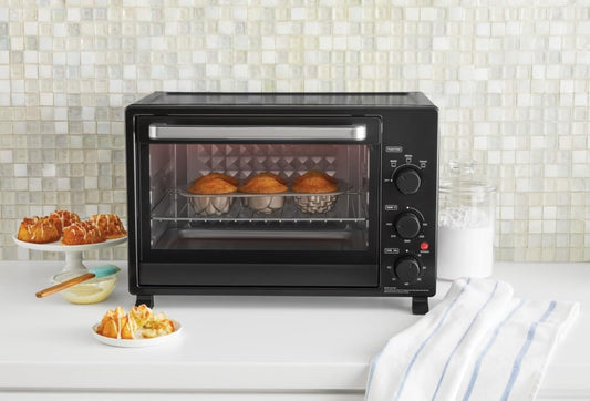 Horno tamaño familiar de 6 rebanadas de 1500 watts. Color negro, MAINSTAYS.
