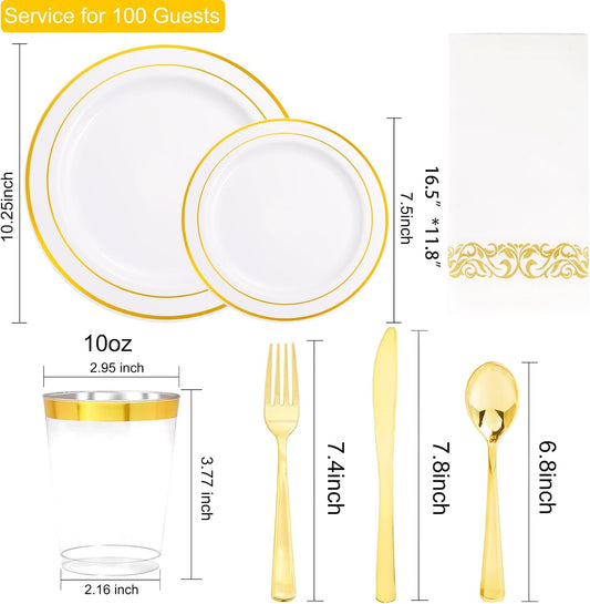 Juego de vajilla dorada desechable para Fiestas, mastrimonios catering, etc – 700 Piezas