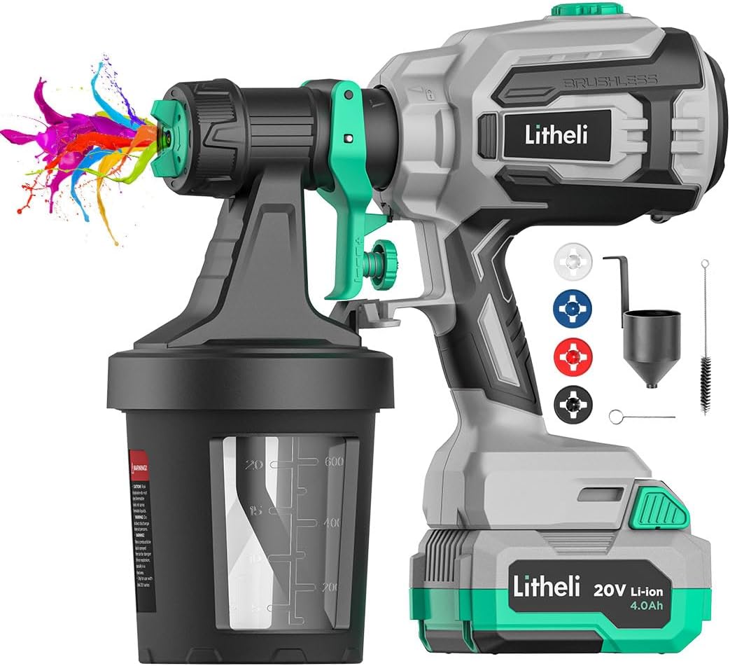 Pistola de Pintura Inalámbrica 20V Brushless, Litheli