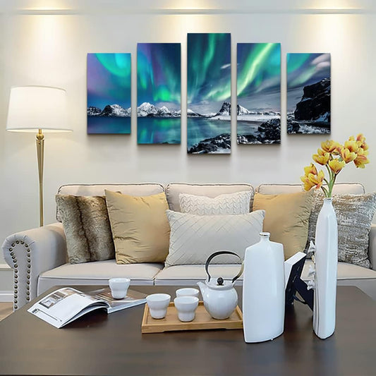 Canvas decorativo paisaje azul aurora 120 × 80 cm – Arte mural grande