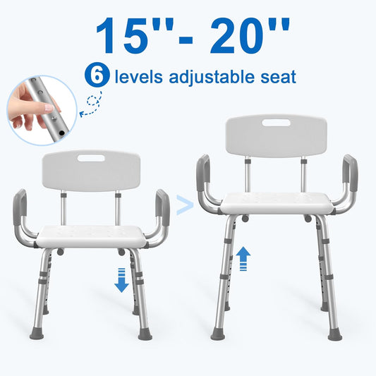 Silla de baño para ducha ajustable con brazos y respaldo 51 × 38 × 69-98 cm – HOMLAND