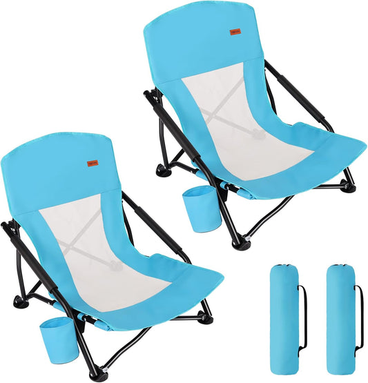 Sillas de Playa TOBTOS (Set 2) – Plegables con Portavasos