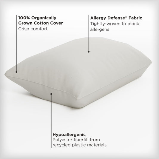 Almohadas hipoalergenicas de 100% algodón suave cultivado orgánicamente. AllerEase. 2 unidades