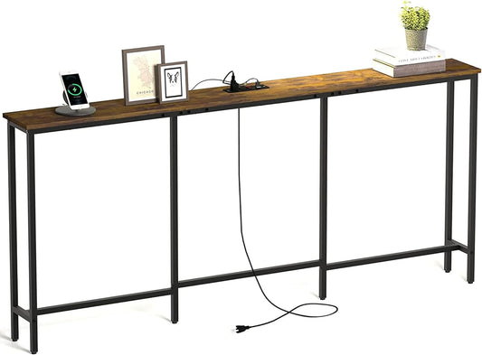Mesa de entrada ó de sofa estrecha de madera, con estación de carga (tomas y USB).
