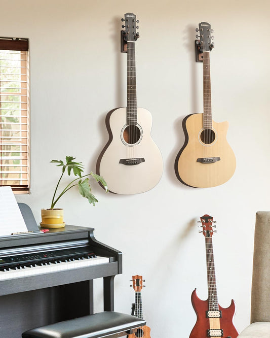 Soporte de pared para guitarras y bajos y otros instrumentos de cuerda, con base de madera. Donner