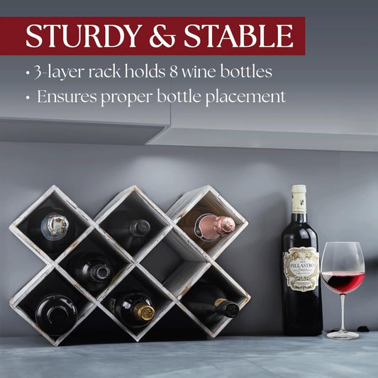 Estante rustico de madera para vinos, 8 botellas