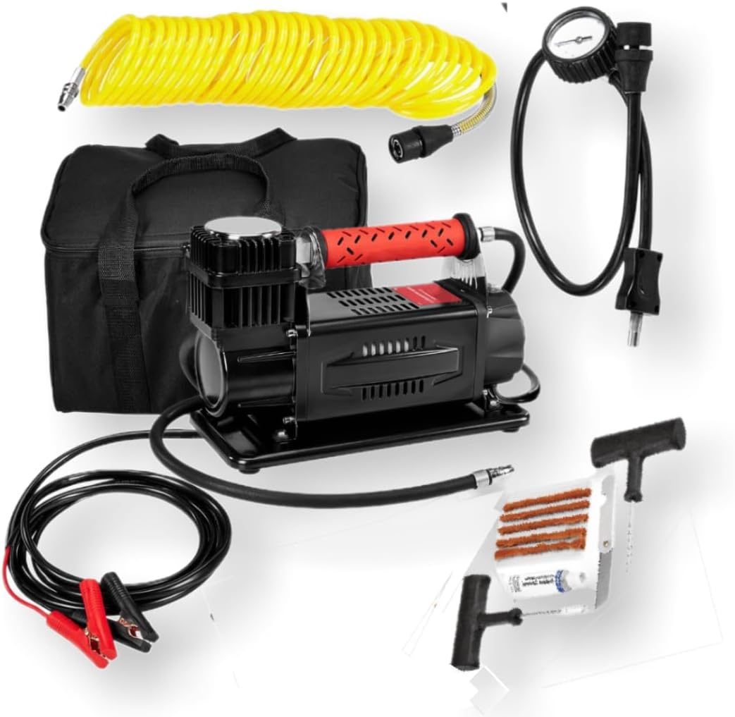 Inflador de Aire 12 V – Alto Rendimiento 125 PSI con Manguera y Bolsa de Transporte. MADDOX