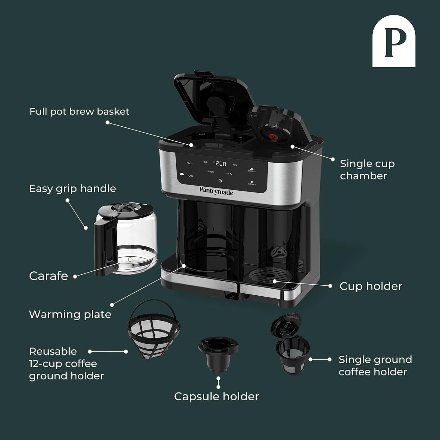 Cafetera Pantrymade Deluxe 12 Tazas + Single Serve