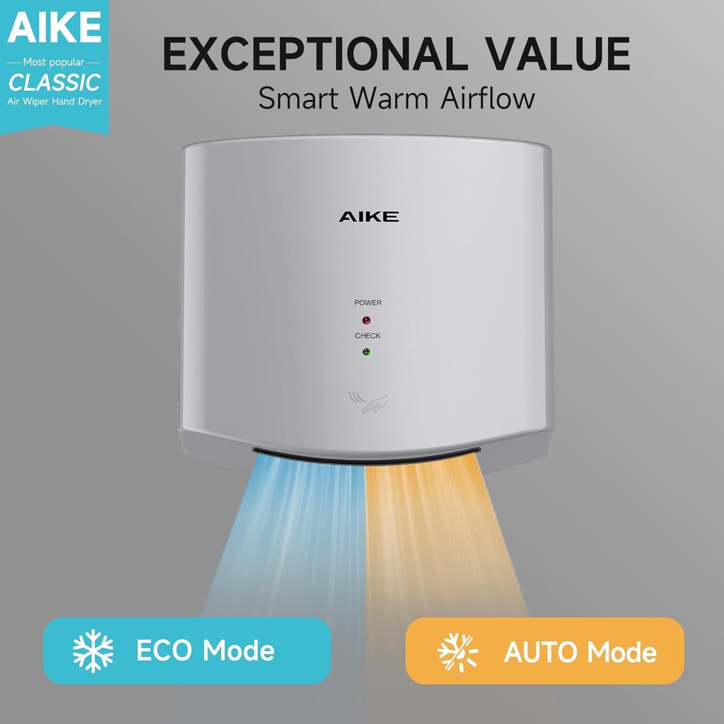 Secador de Manos Automático 110 V 1400 W, disponible en gris y negro. AIKE