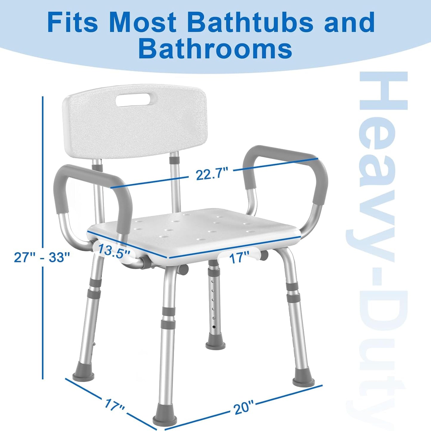 Silla de baño para ducha ajustable con brazos y respaldo 51 × 38 × 69-98 cm – HOMLAND