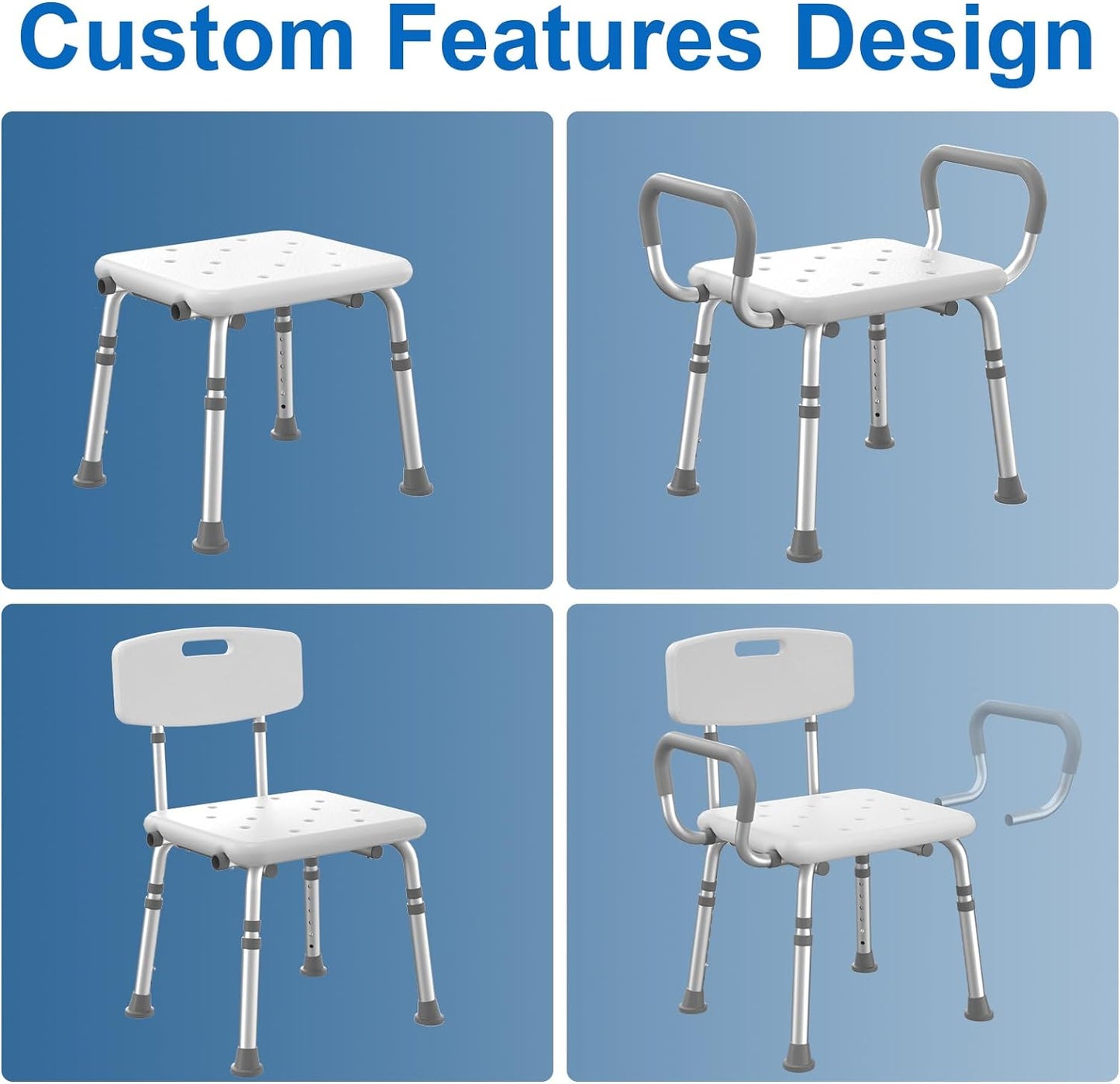 Silla de baño para ducha ajustable con brazos y respaldo 51 × 38 × 69-98 cm – HOMLAND