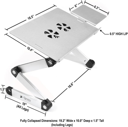 Escritorio ajustable de aluminio para laptop con ventiladores 42 × 25 × 3 cm – Executive Office Solutions