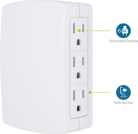 Adaptador de pared de 6 tomacorrientes de acceso lateral. Philips