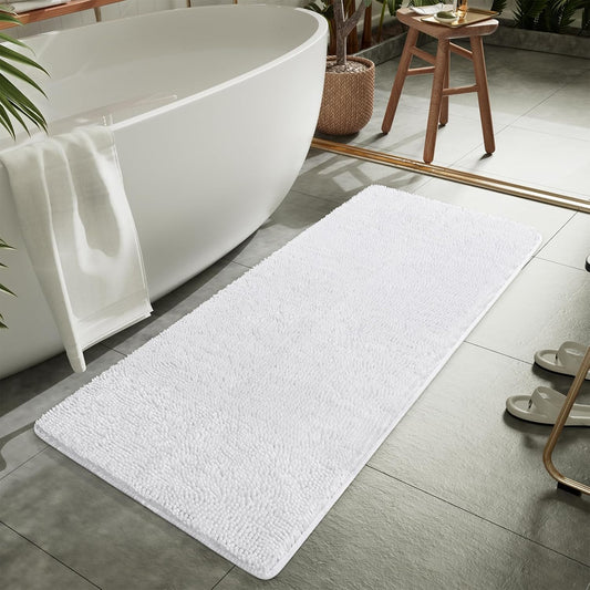 Alfombra de baño afelpada, absorbente ylavable 152cms x 61cms. color blanco