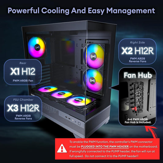 Case para computadora con ventiladores y vidrio templado frontal y lateral. Okinos Aqua 7