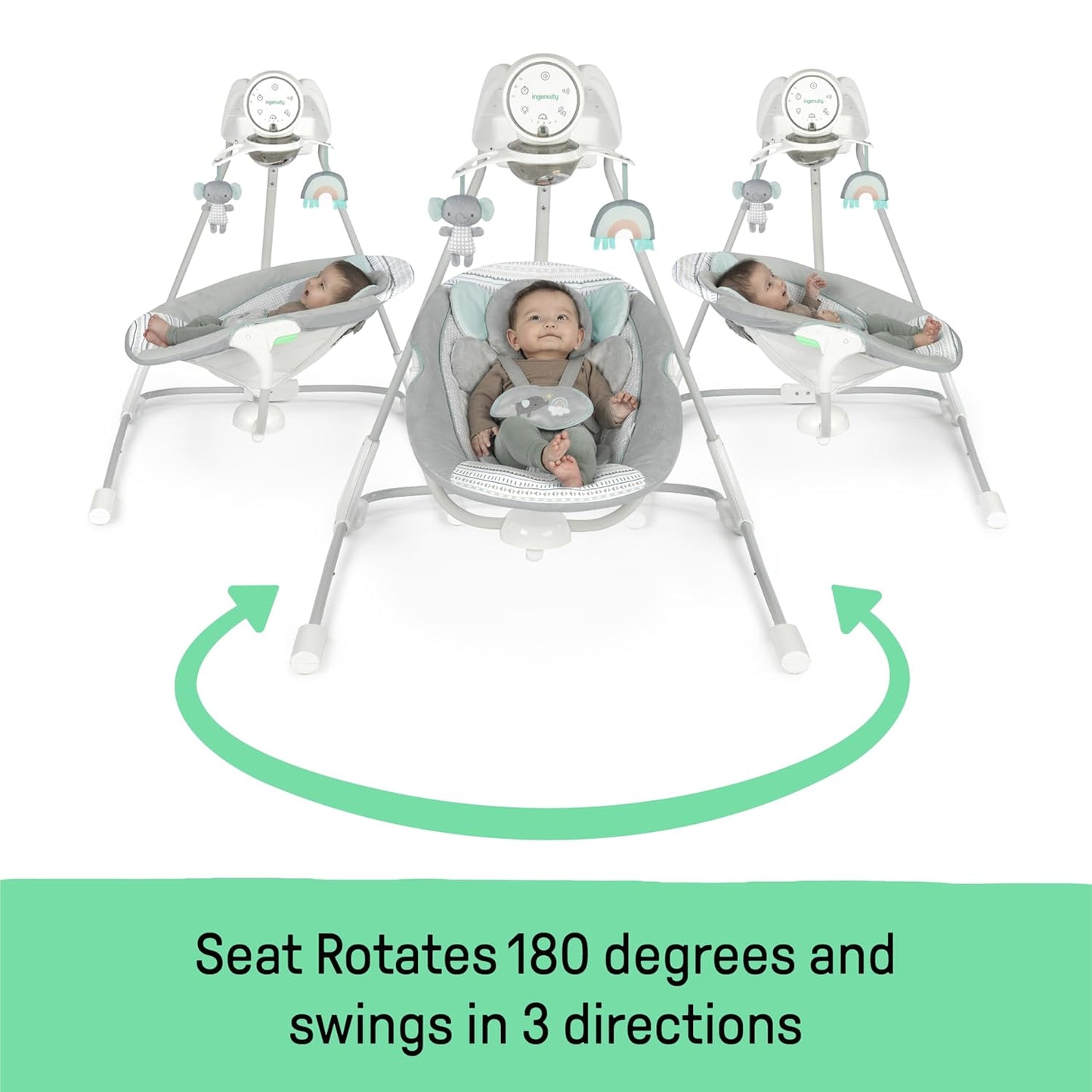 Columpio para Bebes Motorizado 5 Velocidades con Móvil Luminoso, Sonidos y Reclinable. Ingenuity InLighten