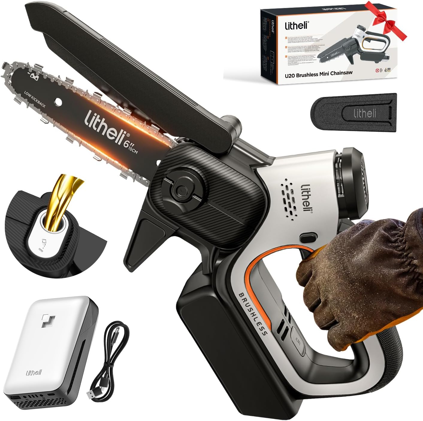 Motosierra Inalámbrica para jardinería, batería de 20V. Litheli