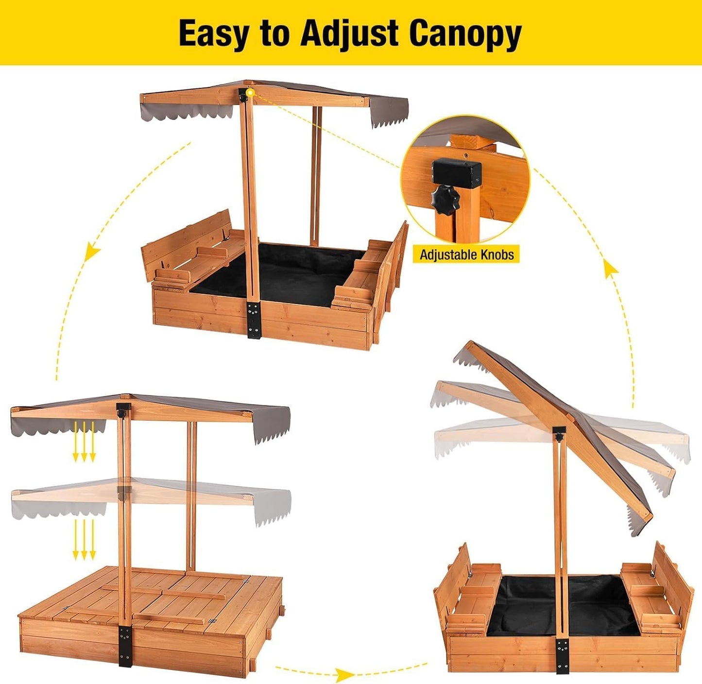 Caja de arena plegable para hasta 4 niños 120×120×132 cm con cubierta y bancos – Aivituvin