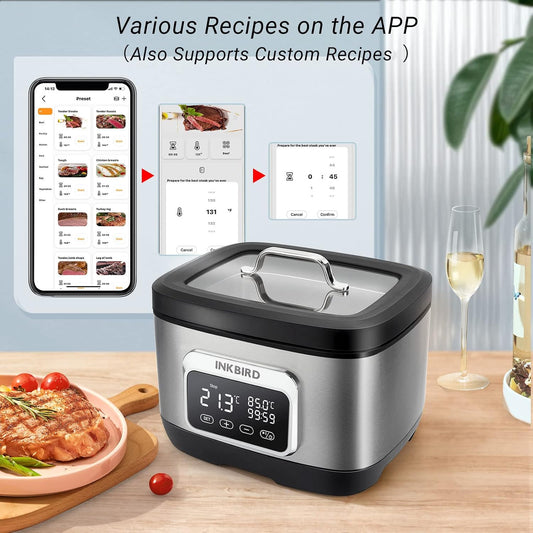 Máquina Sous Vide Wifi de 700 W/horno de agua de 8 cuartos con divisor de estante. Inkbird