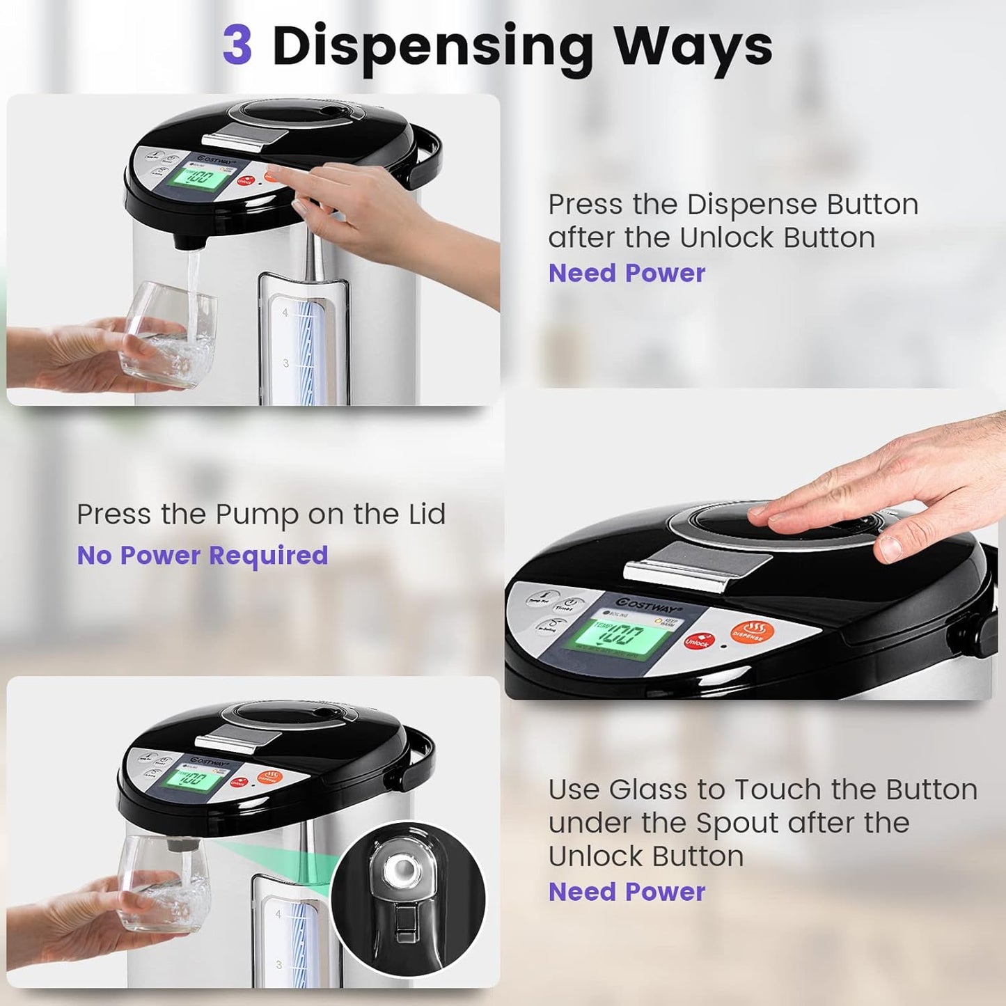 Dispensador de Agua Caliente Eléctrico COSTWAY 5 L – Hervidor con Control de Temperatura