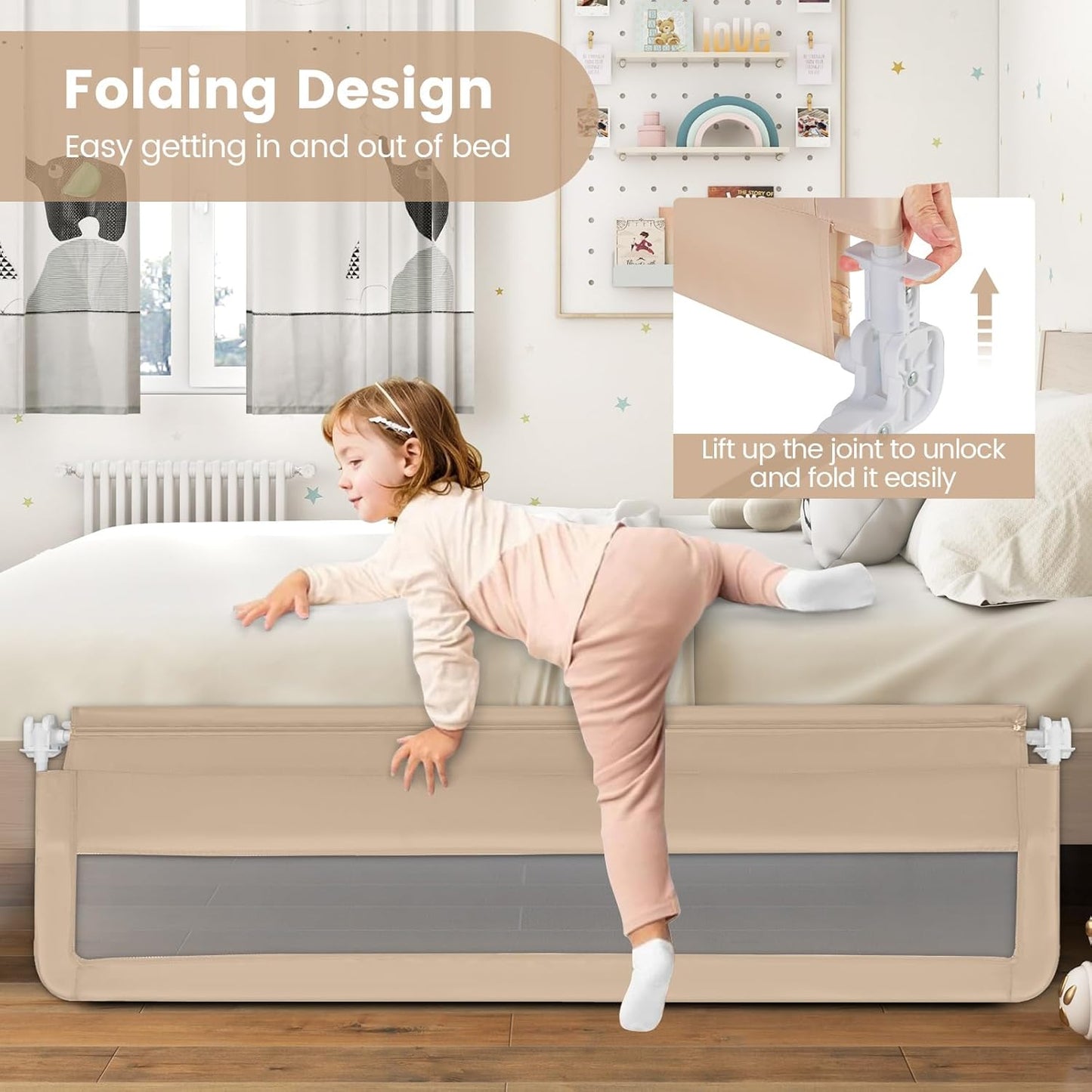 Barandal de cama para niños 180 × 56 cm plegable – COSTWAY