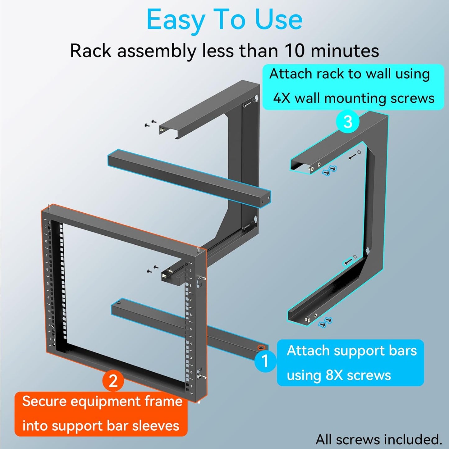 Rack de pared para equipos de red, 9U con apertura oscilante de facil acceso