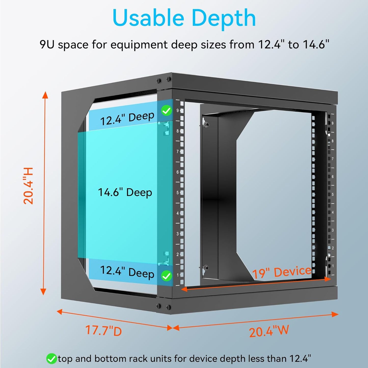 Rack de pared para equipos de red, 9U con apertura oscilante de facil acceso