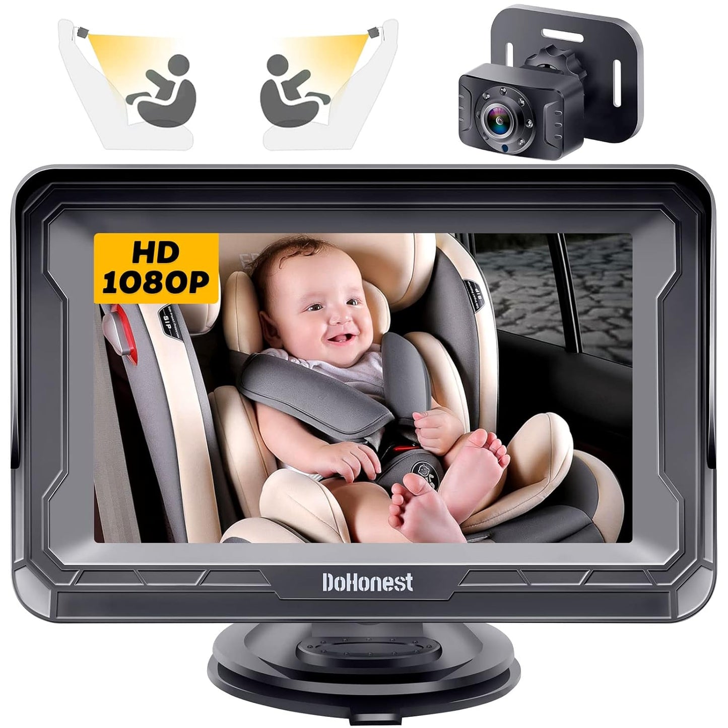Cámara de Carro para Bebé 1080P – Monitor con Visión Nocturna para Silla Trasera. DoHonest