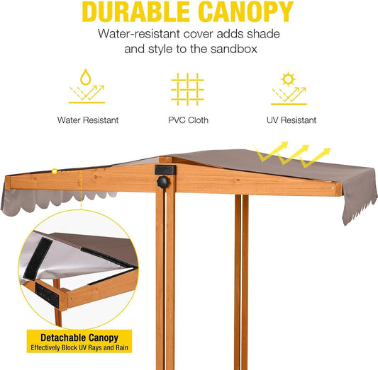 Caja de arena plegable para hasta 4 niños 120×120×132 cm con cubierta y bancos – Aivituvin