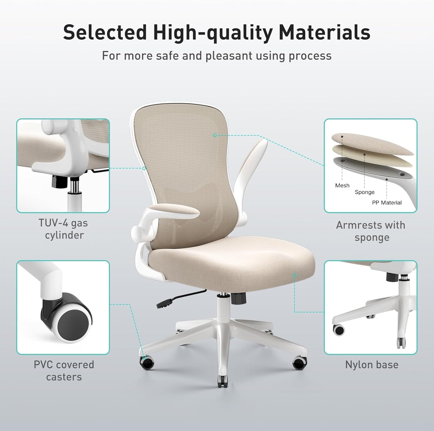 Silla de Escritorio, Ergonómica – Apoyabrazos Abatibles & Lumbar Ajustable