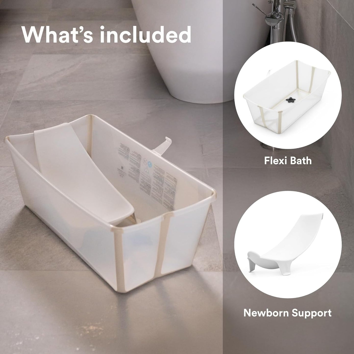 Bañera Plegable Stokke Flexi + Soporte para Bebé – Sandy Beige