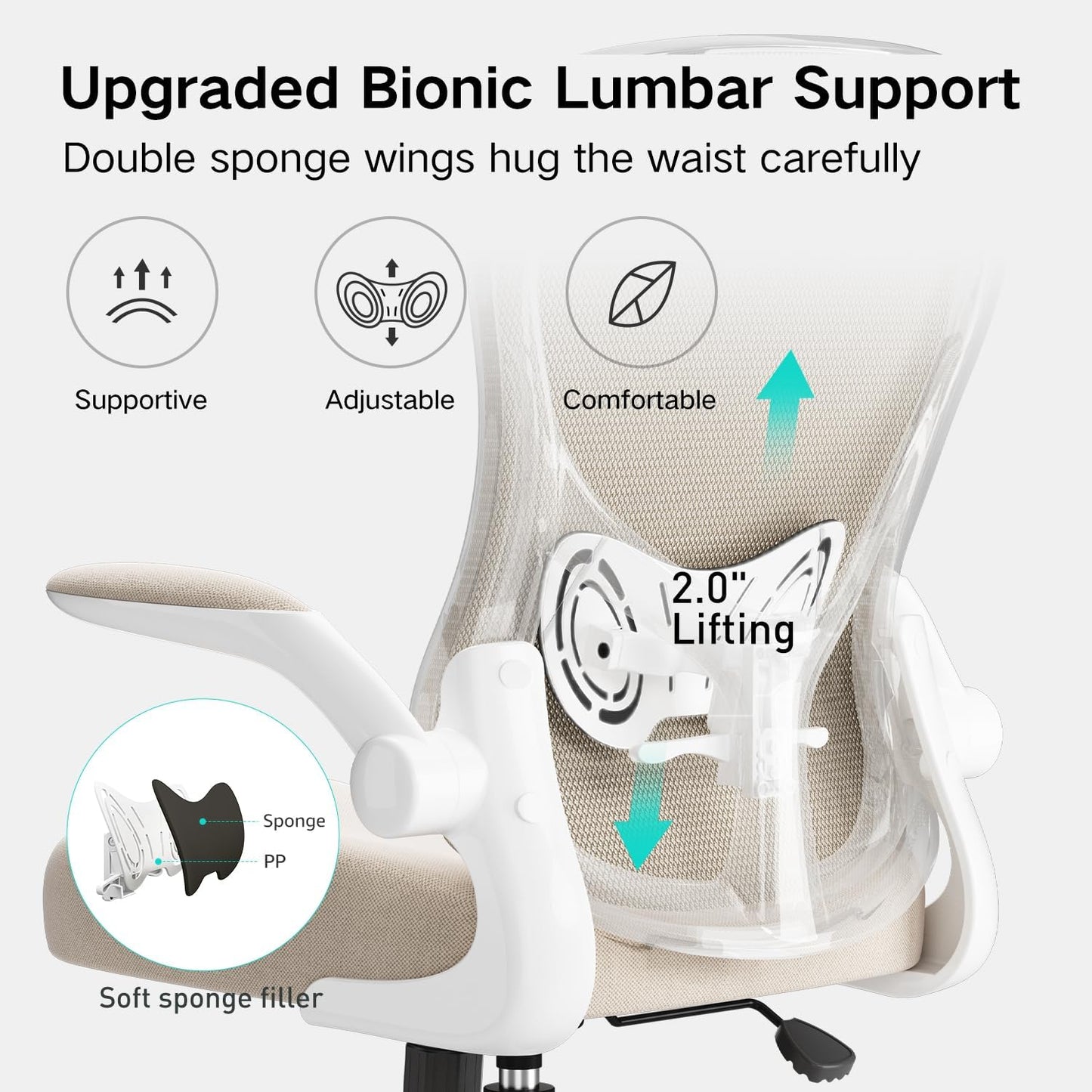 Silla de Escritorio, Ergonómica – Apoyabrazos Abatibles & Lumbar Ajustable