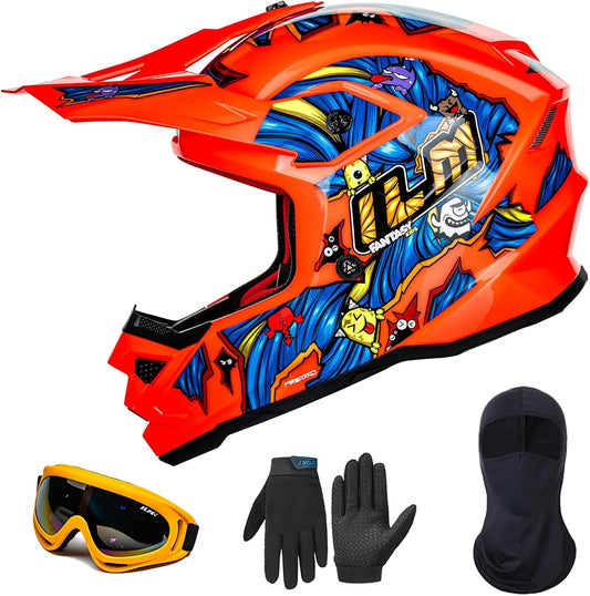 Casco de niño, para Moto, BMX, etc, incluye gafas, guantes y pasamontañas. DOT FMVSS No. 218 y ECE22.06.  ILM