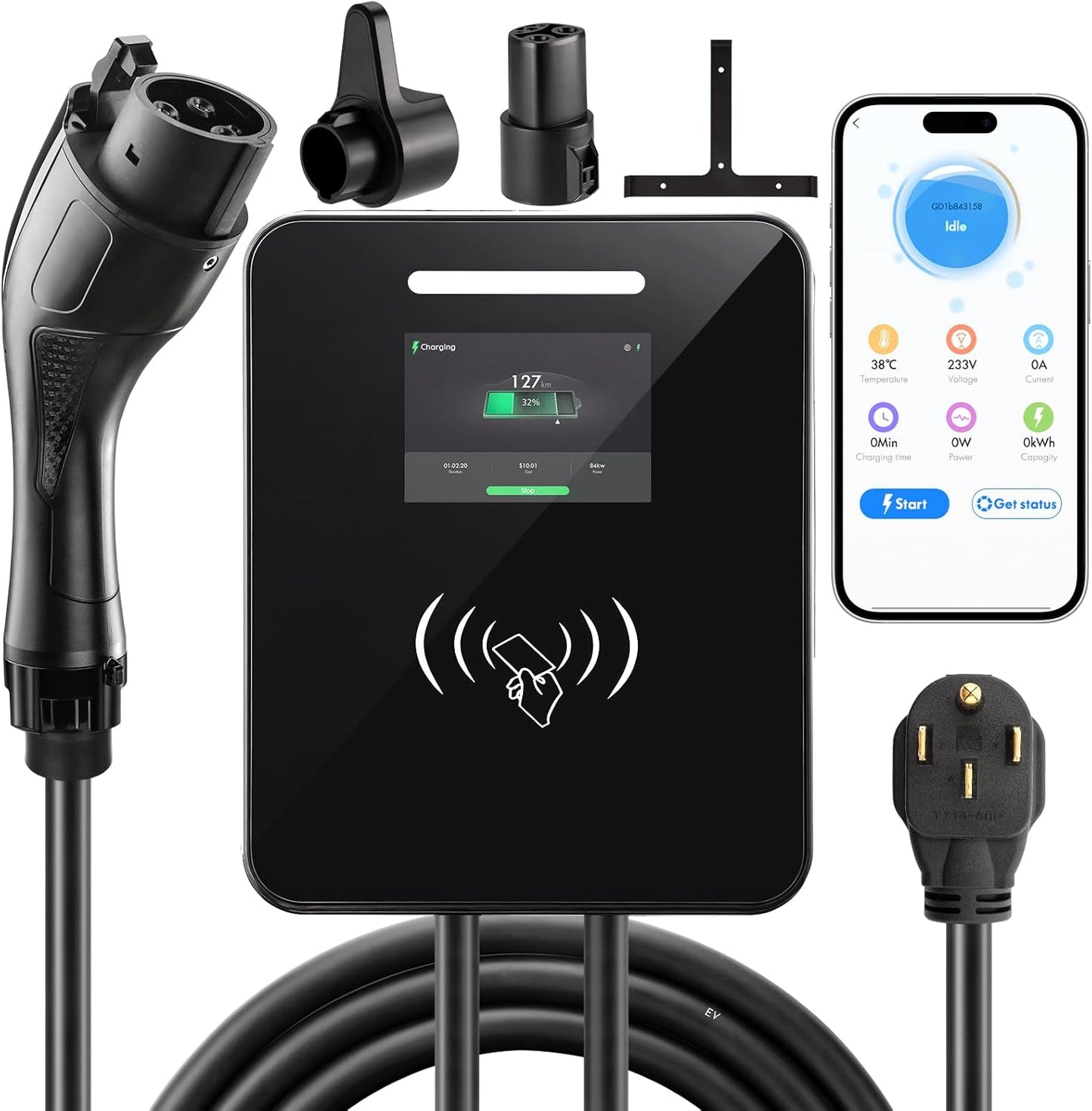 Cargador para vehículos eléctricos Nivel 2, 48A 240V 11,5 kW, con tarjeta y aplicacion movil