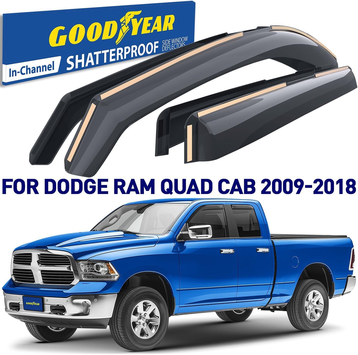 Visera/Deflectores de ventana laterales indestructibles para Dodge RAM 1500 2009-2018– Goodyear