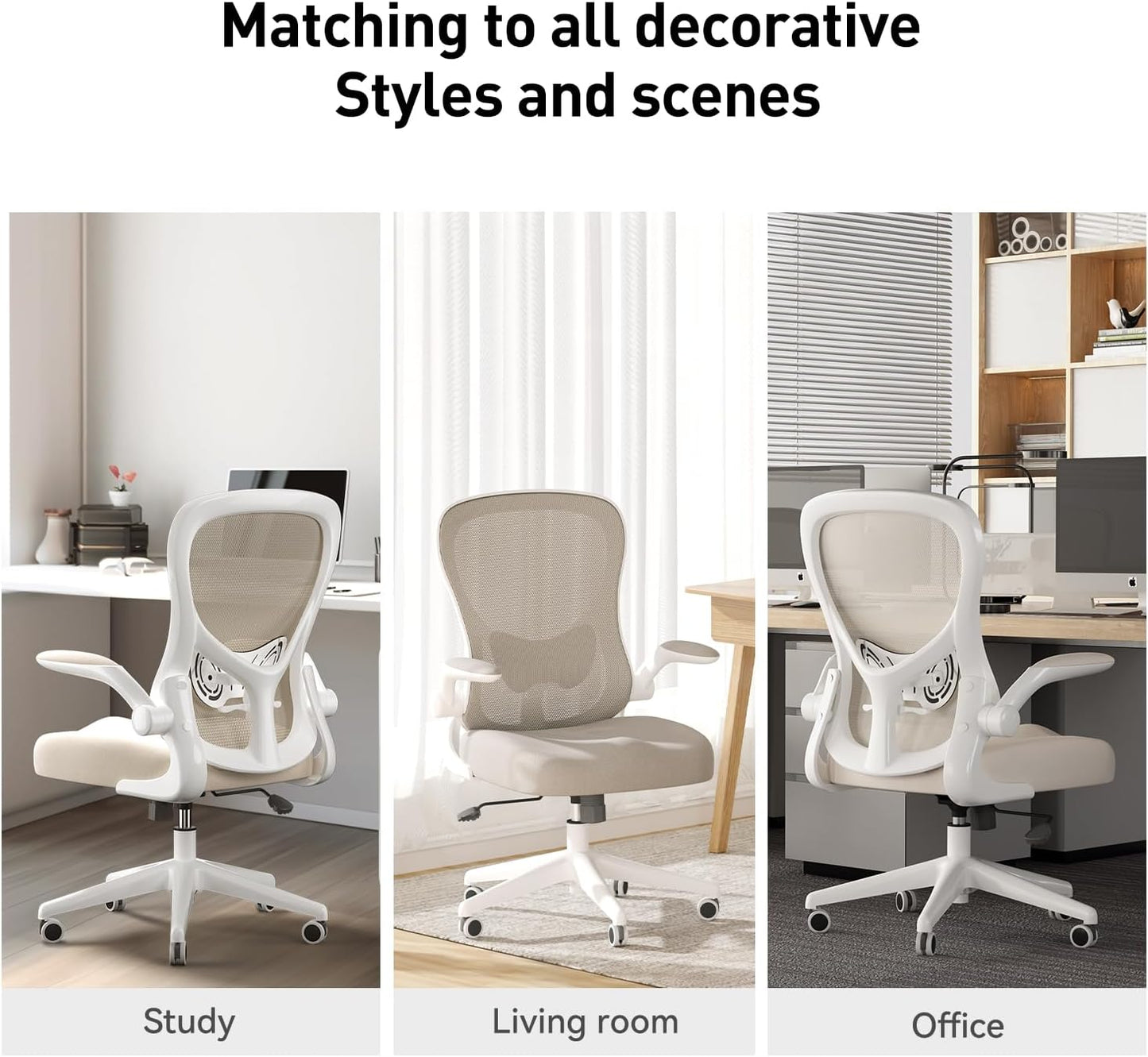 Silla de Escritorio, Ergonómica – Apoyabrazos Abatibles & Lumbar Ajustable