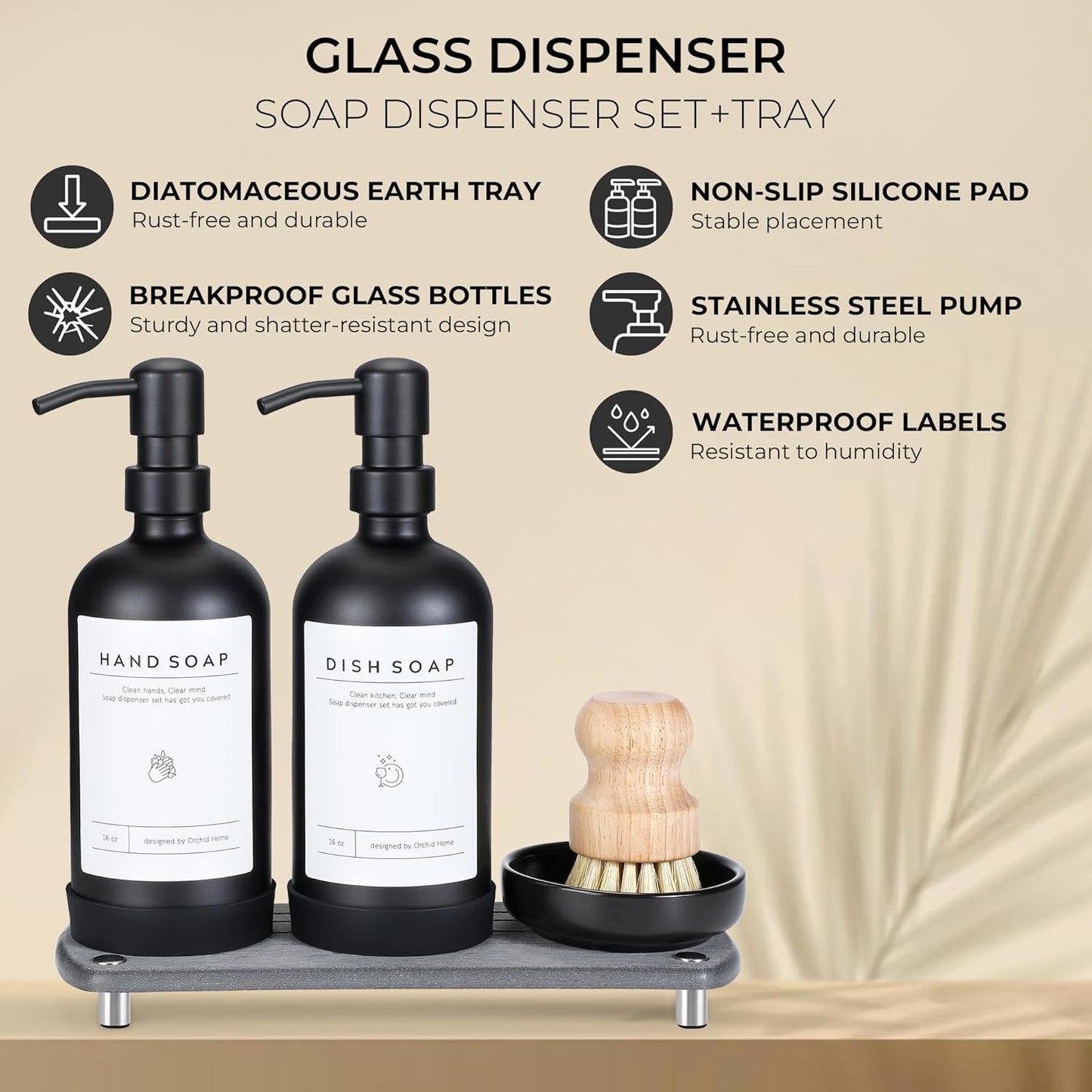 Juego de dispensador de jabón de cocina ó baño. ORCHID HOME